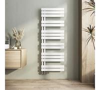 Heilmetz Radiador toallero de Tubo Plano 600 x 1385mm, radiador toallero electrico baño Caliente de una Cara, conexión Lateral para toallero de Agua Caliente, Blanco