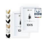 Heimlich® 2x Marco de fotos 10x15 cm Blanco de Madera marcos cuadros | Vidrio Acrílico Irrompible Grano Visible Duradero Fácil de Colgar | Para Decoración de Pared y Decoración Hogar marco 10x15 cm