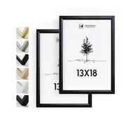 Heimlich® - Marco de fotos - 13 x 18 cm, aluminio y metal, negro, paquete de 2 - Marcos de fotos medianos con cubierta de plástico - Para montaje en pared o sobremesa