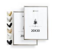 Heimlich® - Marco de fotos - 20 x 30 cm, aluminio, plateado, paquete de 2 - Marcos pequeños para documentos y certificados con lámina de plástico - Montaje en pared o sobremesa