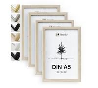 Heimlich® - Marco de fotos - A5 14,8 x 21 cm, madera de Ayous, color roble, paquete de 4 - Marcos para diplomas, pósteres, collages con lámina de plástico - Montaje en pared o sobremesa