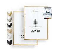 Heimlich® - Marco para fotos - 20 x 30 cm, aluminio y metal, dorado, paquete de 2 - Marcos pequeños para documentos y certificados con lámina de plástico - Para montaje en pared o sobremesa