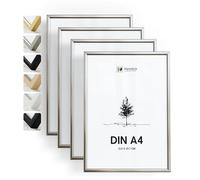 Heimlich® - Marco para fotos - A4 21x30 cm, aluminio y metal, plateado, paquete de 4 - Marcos para documentos, certificados y diplomas con cubierta de plástico - Montaje en pared o sobremesa