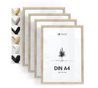 Heimlich® - Marco para fotos - A4 21x30 cm, madera de roble, paquete de 4 - Marcos para documentos, certificados y diplomas con cubierta de plástico - Montaje en pared o sobremesa