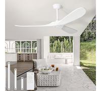 Heimo - Ventilador de techo blanco de 52 pulgadas sin luz, 3 ventiladores de techo de hojas de madera para interiores y exteriores, sin luces, para patios, dormitorios, salas de estar, hélices