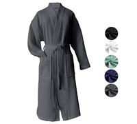 heimtexland® Albornoz de baño en piqué acanalado - 100 % algodón - Certificado Oeko-Tex - Secado rápido - Suave para la piel - Para hombre y mujer - Tipo 881, antracita, XL