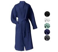heimtexland ® Albornoz de viaje de pique, albornoz para sauna, 100% algodón, Öko-Tex, de secado rápido, delicado con la piel, para hombre y mujer Typ881, azul marino, L