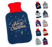 heimtexland ® Bolsa de agua caliente con funda de punto suave, lavable, diseño de Navidad, piel noruega, bolsa de agua caliente, 1,6 l, tipo857 Merry Christmas