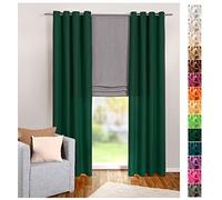 heimtexland ® Cortina con ojales, color verde oscuro, opaca, pero deja pasar la luz, 245 x 140 cm, cortina de microfibra con caída ligera, color verde abeto tipo117