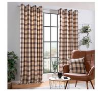 Heimtexland - Cortina con ojales COSY (240 x 135 cm), diseño de tartán de azulejos de lana, opaca, color beige y marrón