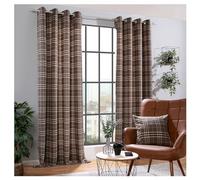 heimtexland ® Cortina con ojales Cosy con carácter de lana, opaca, tartán a cuadros, 240 x 135 cm, color caqui y rosa