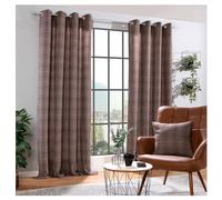 heimtexland ® Cortina con ojales Cosy con carácter de lana, opaca, tartán a cuadros, 240 x 135 cm, color rojo y marrón