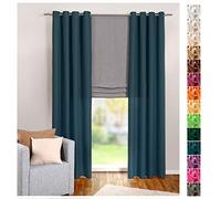 heimtexland® - Cortina con ojales en color liso, oscura pero translúcida, de 245 x 140 cm (alto x ancho), en microfibra, con hermosa caída ligera, color petróleo oscuro, modelo n. 117