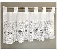 heimtexland ® Cortina decorativa de ganchillo, algodón, color blanco, con ribete de ganchillo, tipo 793, 45 x 120 cm