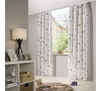 heimtexland Cortina infantil con aspecto de lino, color gris natural, escandinavo, bosque, oso, cortina transparente, cinta de riel para habitación infantil, Ökotex Typ563, color blanco con cinta