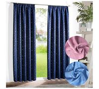 heimtexland® Cortina opaca con ojales, cortina decorativa con estrellas azul oscuro para niños Typ693, Azul nocturno - plateado, Bandschal HxB 245x135 cm