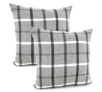 heimtexland ® Juego de 2 cojines decorativos con carácter de lana de tartán a cuadros escoceses, 45 x 45 cm, paquete doble, tipo 899, gris y blanco