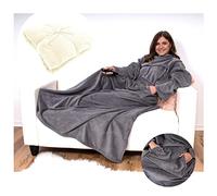 heimtexland ® Manta de Acurrucarse Sensación Cashmere Manta Térmica Manta de TV con Mangas y Bolsillo Manta de Sofá Suave Mullida Cálida Tipo753 Crema