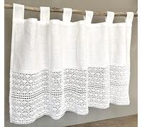 heimtexland ® Typ793 Visillo decorativo de algodón blanco con borde de ganchillo estilo casa de campo 60 x 120 cm