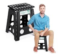 Heimwohl Taburete plegable de 40 cm, color negro, 2025, con capacidad de carga de 150 kg, taburete plegable con bloqueo de seguridad y mango giratorio, ideal para el hogar, oficina, exterior, cuidado