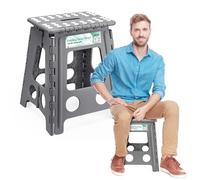 Heimwohl Taburete plegable de 40 cm, gris 2025, mejora: taburete plegable con capacidad de carga de 150 kg, taburete plegable con mango giratorio, perfecto para el hogar, la oficina, al aire libre