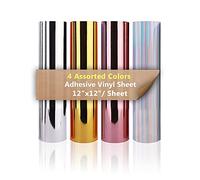 Heinaroman 4 Hojas de Vinilo Metálico con Respaldo Adhesivo - 4 Colores Permanente Vinilo Autoadhesivo 30,5x30,5cm (Dorado, Plata, Oro Rosa, Plata Holográfica)