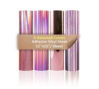 Heinaroman 4 Hojas de Vinilo Oro Rosa con Respaldo Adhesivo - 4 Colores Permanente Vinilo Autoadhesivo 30,5x30,5cm (Metálico, Cepillado, Holográfica, Flash Holográfico)