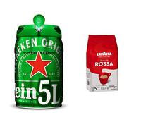 Heineken Cerveza Lager Barril Pack, 2 x 5L + Lavazza Café en Grano Espresso Qualità Rossa, Paquete de 1 Kg