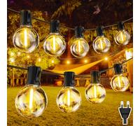 Heinstian Guirnalda Luces Exterior, 10M LED Cadena De Luz con 17 + 1 Bombillas De Plástico Amarillo Cálido, IP44 Impermeable Bombillas Exterior Guirnalda Puede Ser Extendida Luces Exterior Jardin
