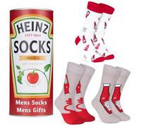 HEINZ Paquete de 3 calcetines para hombre con salsa de tomate y frijoles horneados para hombres y adolescentes, suaves, transpirables, talla 8-11, regalos para él, Ketchup Rojo, Taille unique