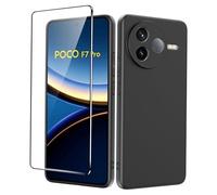 Heioloo Funda para Xiaomi Poco F7 Pro Carcasa Delgada Mate TPU Suave Protectora Caso Antigolpes Anti-caída Cover + [1 Pieza] Cristal Templado Protector de Pantalla - Negro