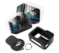 Heioloo Funda Protectora de Goma de para GoPro Hero 13 Black, Protectores de Pantalla, Tapas de Lente y cordón para Go Pro Hero 13 Black, Kit de, Sin Burbujas, Resistente a Arañazos