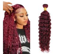 Heiowuio 24 Inch Brazilian Remy Hair Bundles Human Hair Extension #99j Burgundy Red Water Wave Unprocessed Cabello humano Tissage Brazilianne Real Human Hair 100g/Bundles