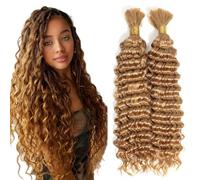 Heiowuio 26 26 Inch Bulk Human Hair For Braiding #27 Honey Blonde Color Deep Wave Unprocessed El Cabello Humano Tissage Brazilianne Real Human Hair 50g/Bundles