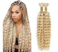 Heiowuio 26 26 Inch Bulk Human Hair For Braiding #613 Lifht Blonde Color Deep Wave Unprocessed El Cabello Humano Tissage Brazilianne Real Human Hair 50g/Bundles