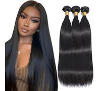 Heiowuio 26 28 30 Inch Brazilian Remy Hair Bundles Human Hair Extension 1b Natural Black Color Straight Unprocessed Cabello Humano Tissage Brazilianne Real Human Hair 3 Bundles Total 300G