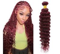 Heiowuio 26 Pulgada Brazilian Remy Hair Bundles Human Hair Extension #99j Burgundy Red Deep Wave Unprocessed Cabello humano Tissage Brazilianne Real Human Hair 100g/Bundles