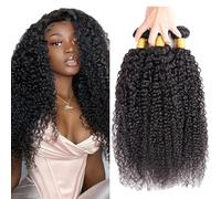 Heiowuio 28 28 28 Inch Brazilian Remy Human Hair Bundles Extension 1B Natural Black Color Kinky Curly Unprocessed Cabello Humano Tissage Brazilianne Real Human Hair 3 Bundles Total 300G