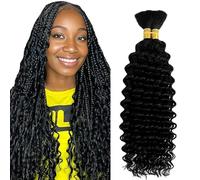 Heiowuio 28 28 Inch Bulk Human Hair For Braiding 1b Natural Black Color Deep Wave Unprocessed El Cabello Humano Tissage Brazilianne Real Human Hair 50g/Bundles