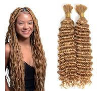 Heiowuio 28 28 Inch Bulk Human Hair For Braiding #27 Honey Blonde Color Deep Wave Unprocessed El Cabello Humano Tissage Brazilianne Real Human Hair 50g/Bundles