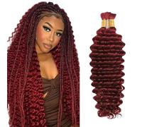 Heiowuio 28 28 Inch Bulk Human Hair For Braiding #99J Burgundy Red Color Deep Wave Unprocessed El Cabello Humano Tissage Brazilianne Real Human Hair 50g/Bundles
