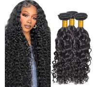 Heiowuio 28 30 32 Inch Brazilian Remy Hair Bundles Human Hair Extension 1b Natural Black Color Water Wave Unprocessed Cabello Humano Tissage Brazilianne Real Human Hair 3 Bundles Total 300G