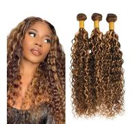 Heiowuio 28 30 32 Inch Brazilian Remy Hair Bundles Human Hair Extension P427 Highlight Blonde Water Wave Unprocessed Cabello humano Tissage Brazilianne Real Human Hair 3 Bundles Total 300g
