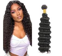 Heiowuio 28 Inch Brazilian Remy Hair Bundles Human Hair Extension 1b Natural Black Color Deep Wave Unprocessed El Cabello Humano Tissage Brazilianne Real Human Hair 100g/Bundles