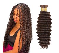 Heiowuio 30 30 Inch Bulk Human Hair For Braiding #4 Chocolate Brown Color Deep Wave Unprocessed El Cabello Humano Tissage Brazilianne Real Human Hair 50g/Bundles
