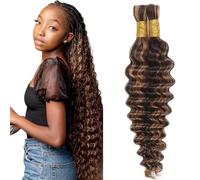 Heiowuio 30 30 Inch Bulk Human Hair For Braiding P430 Highlight Brown Color Deep Wave Unprocessed El Cabello Humano Tissage Brazilianne Real Human Hair 50g/Bundles
