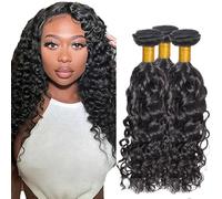 Heiowuio 30 32 34 Inch Brazilian Remy Hair Bundles Human Hair Extension 1b Natural Black Color Water Wave Unprocessed Cabello Humano Tissage Brazilianne Real Human Hair 3 Bundles Total 300G