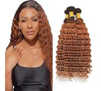 Heiowuio 30 32 34 Pulgada Brazilian Remy Hair Bundles Human Hair Extension T430 Ombre Brown Deep Wave Unprocessed Cabello humano Tissage Brazilianne Real Human Hair 3 Bundles Total 300g