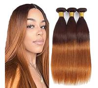 Heiowuio 30 32 34 Pulgada Brazilian Remy Hair Bundles Human Hair Extension T430 Ombre Brown Straight Unprocessed Cabello humano Tissage Brazilianne Real Human Hair 3 Bundles Total 300g