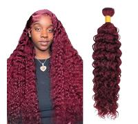 Heiowuio 30 Pulgada Brazilian Remy Hair Bundles Human Hair Extension #99j Burgundy Red Water Wave Unprocessed Cabello humano Tissage Brazilianne Real Human Hair 100g/Bundles